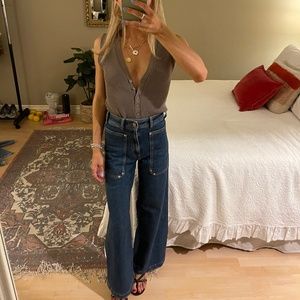 Zara Sleeveless Button Up Vest Fitted Top Taupe XS